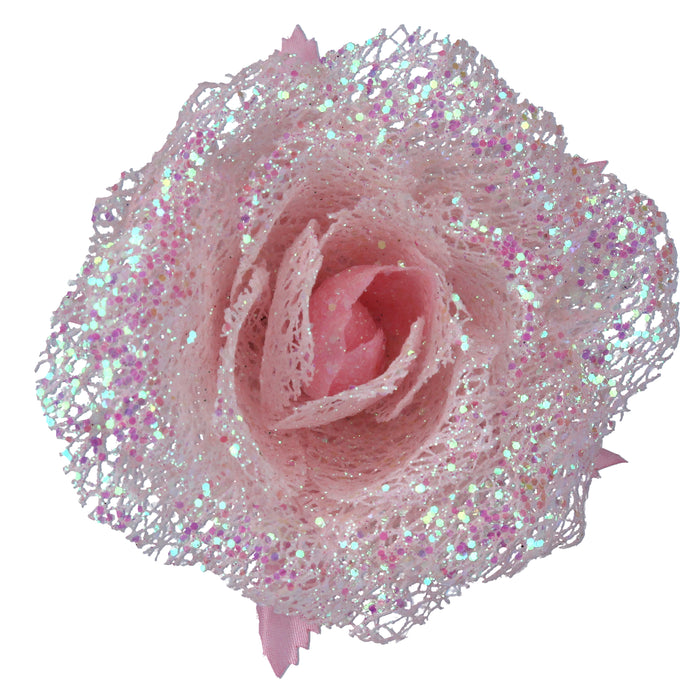 Pale Pink Acrylic/Glitter Rose Clip