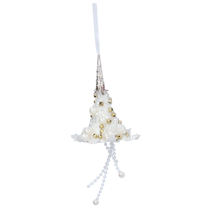 White/Gold Beaded Lotus Flower Dec