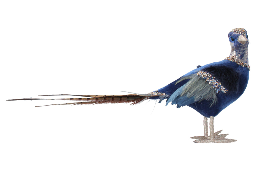Blue/Gold Fabric/Feather Pheasant Orn