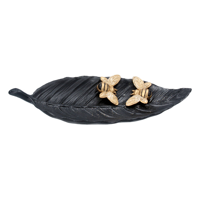 Black/Gold Resin Bee on Leaf Orn