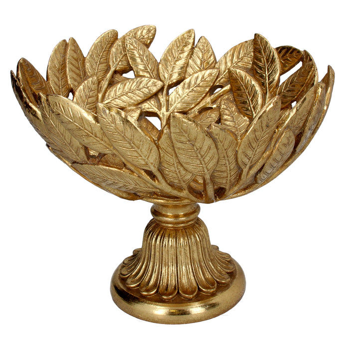 Gold Resin Leaf Bowl on Pedestal