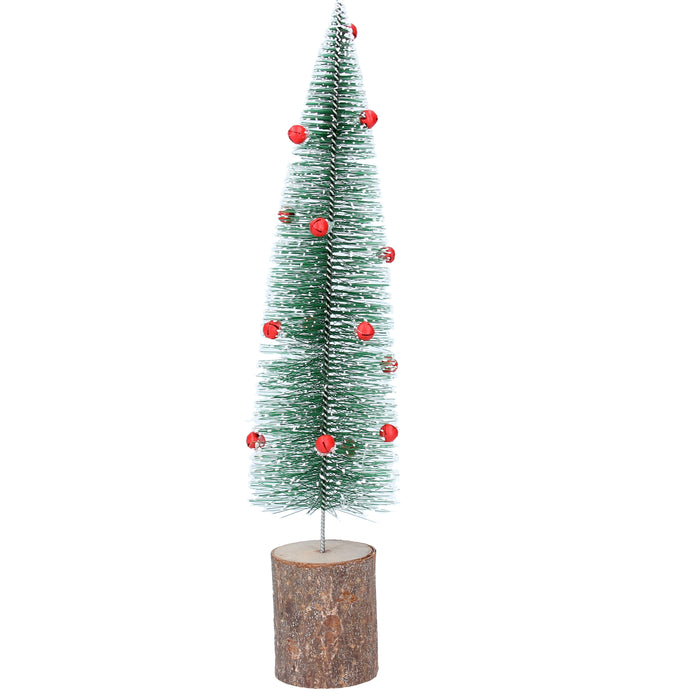 Green Bristle Tree w Red Bells on Log Orn