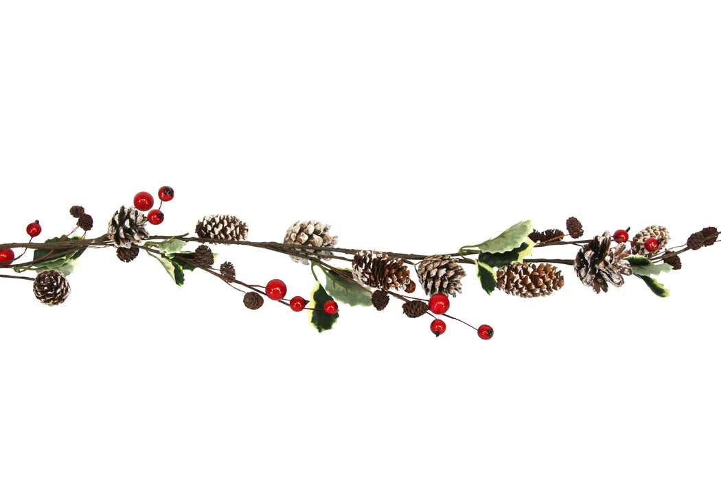 Wire Garland w Red Berry/Leaf/Snowy