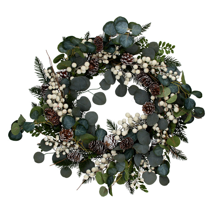 Eucalyptus/White Berry/Cone Wreath