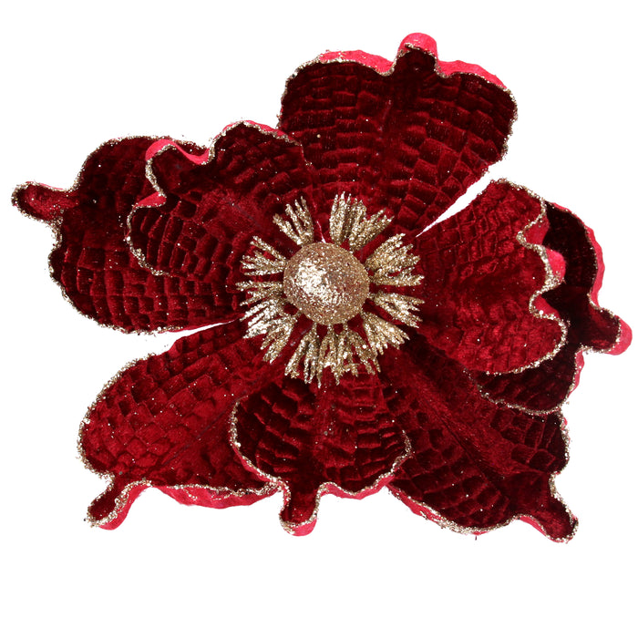Dark Red Fabric Magnolia Pick