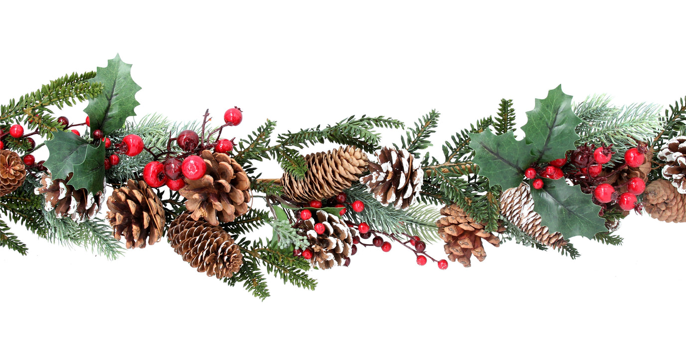 Fir Garland w Snowy Cones/Red Berries