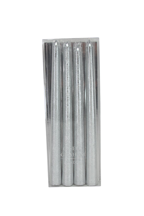 Silver Dipped Wax Taper Candle, Pack/4,