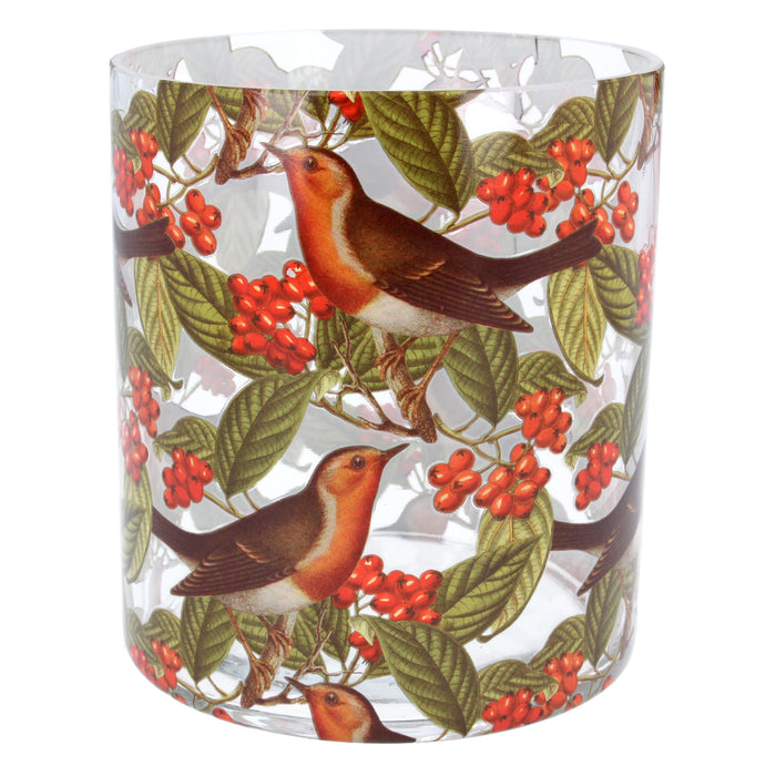 Glass Nite Lite Pot w Robins, Lge
