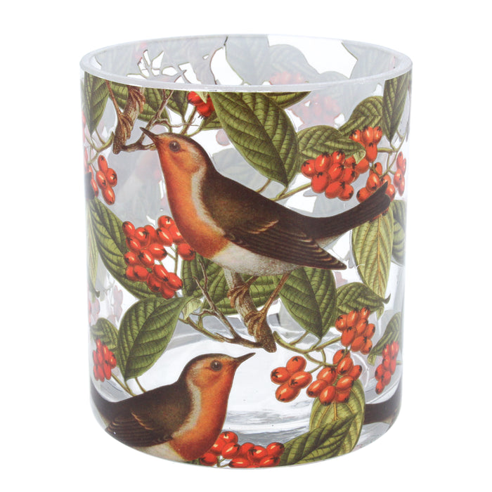 Glass Nite Lite Pot w Robins, Sml