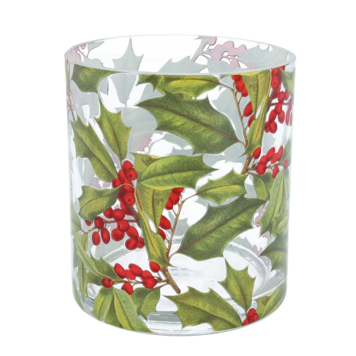 Glass Nite Lite Pot w Holly, Sml