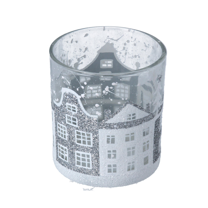 Clear Glass Nite Lite Pot w Silver/White