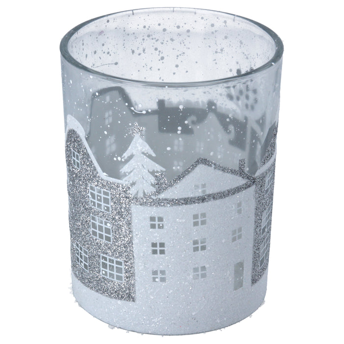 Clear Glass Nite Lite Pot w Silver/White