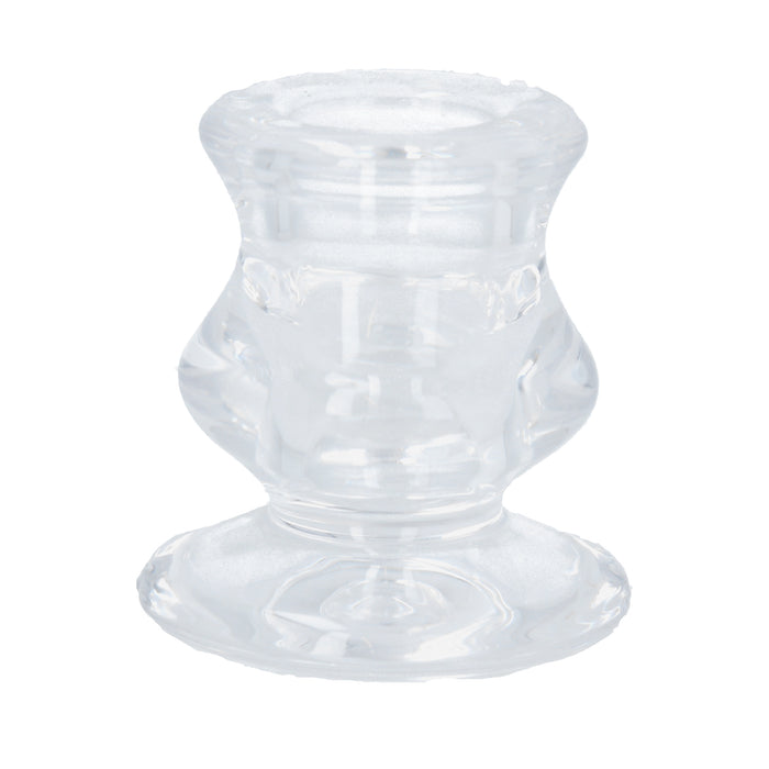 Clear Glass Short Candlestick - 6cm,  (Lx