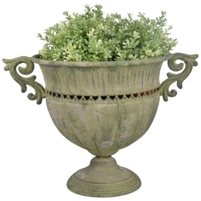 AM68 - AGED METAL GREEN URN ROUND (LARGE)